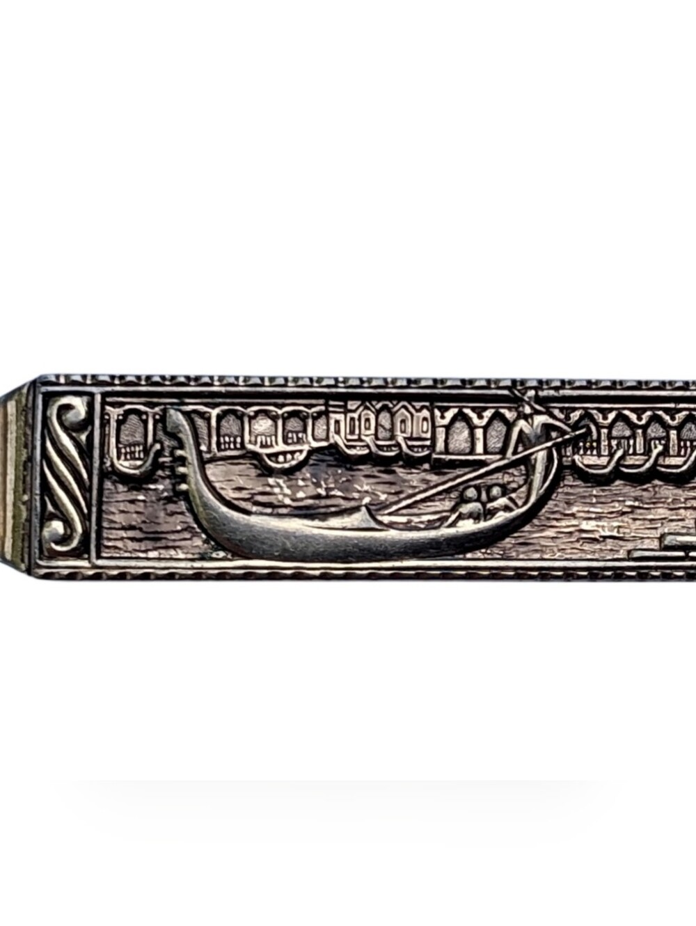 Vintage Venice Gondola Tie Bar Clip Gold Tone Italian Souvenir Travel Scene - Picture 2 of 7